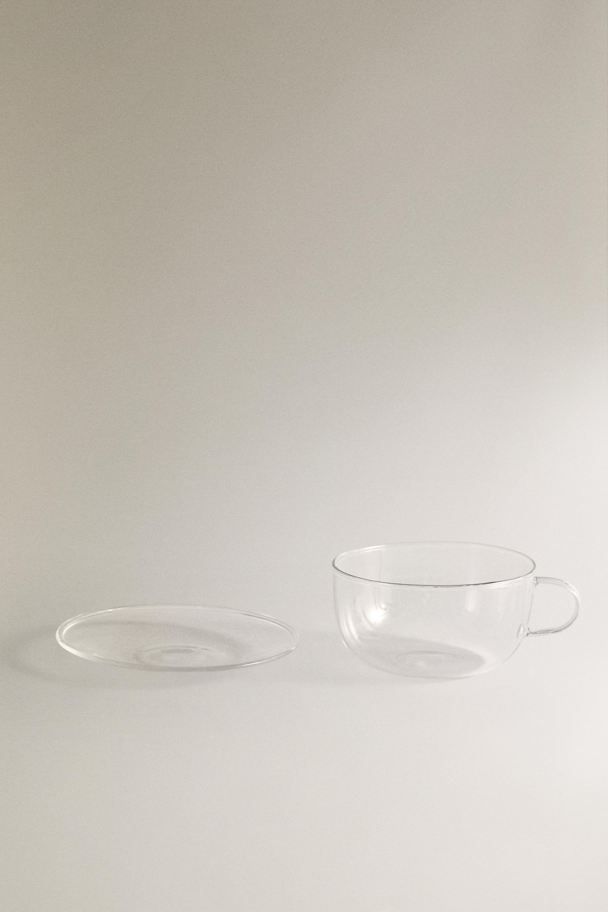 TASSE À THÉ ET SOUCOUPE EN BOROSILICATE FILET ARGENTÉ